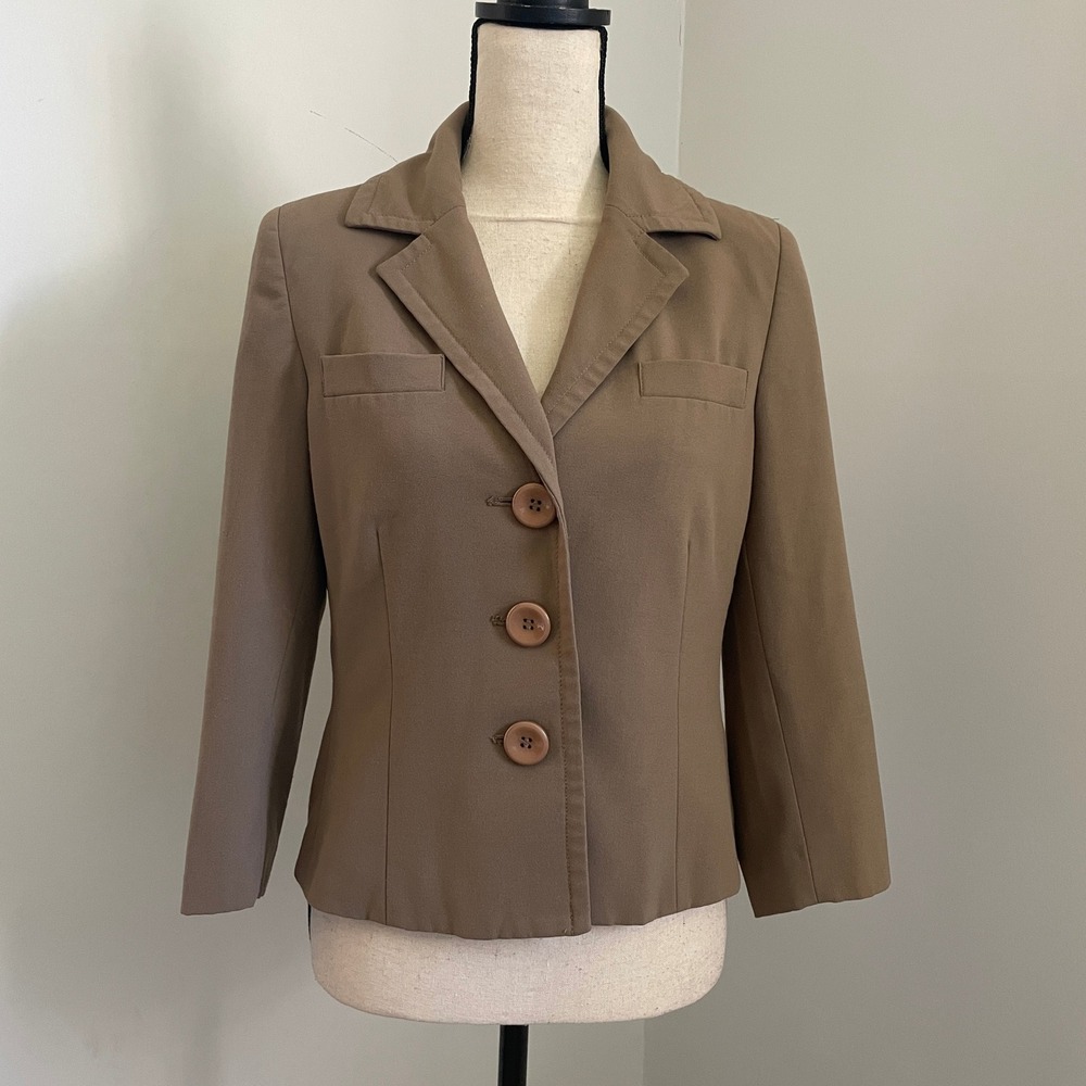 Vtg Blazer Jacket 8 Petite Tan 3/4 Sleeve Office Chic‎ Academia Josephine Chaus